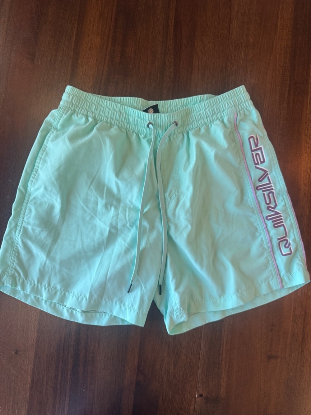 Quiksilver Men’s Aqua Green Swim Trunks with Side Logo